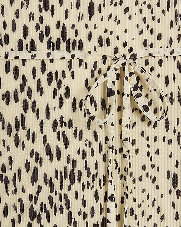 Beige plisse leopard print bodycon midi dress