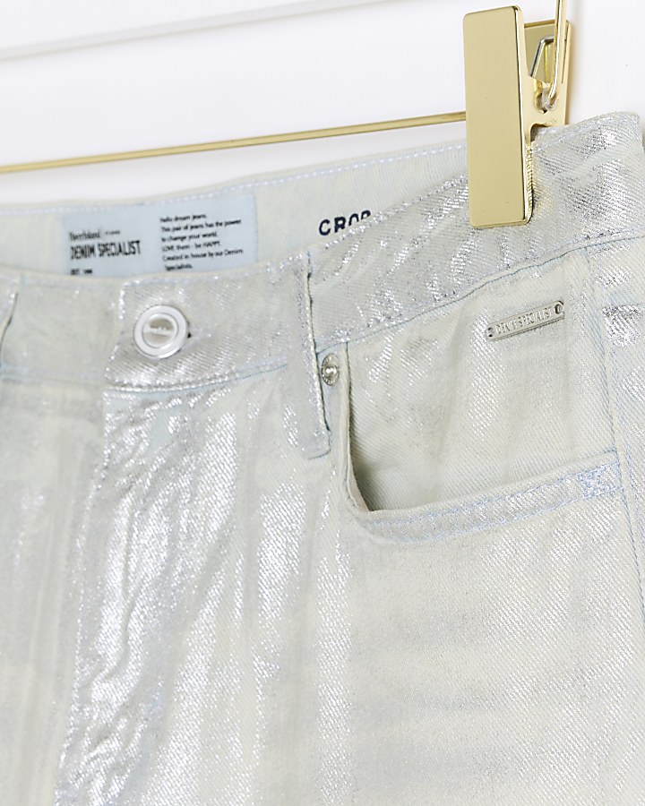 Silver stove pipe straight coated jeans