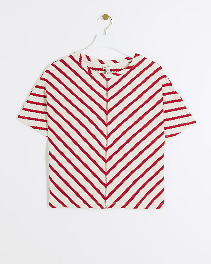 Red textured stripe t-shirt