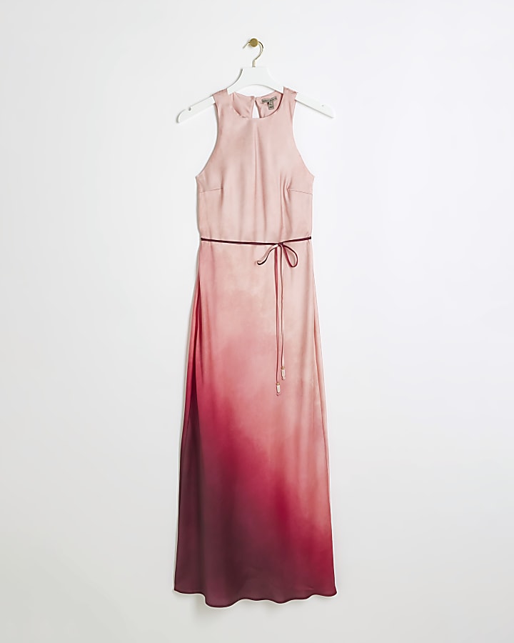 Pink belted ombre slip maxi dress