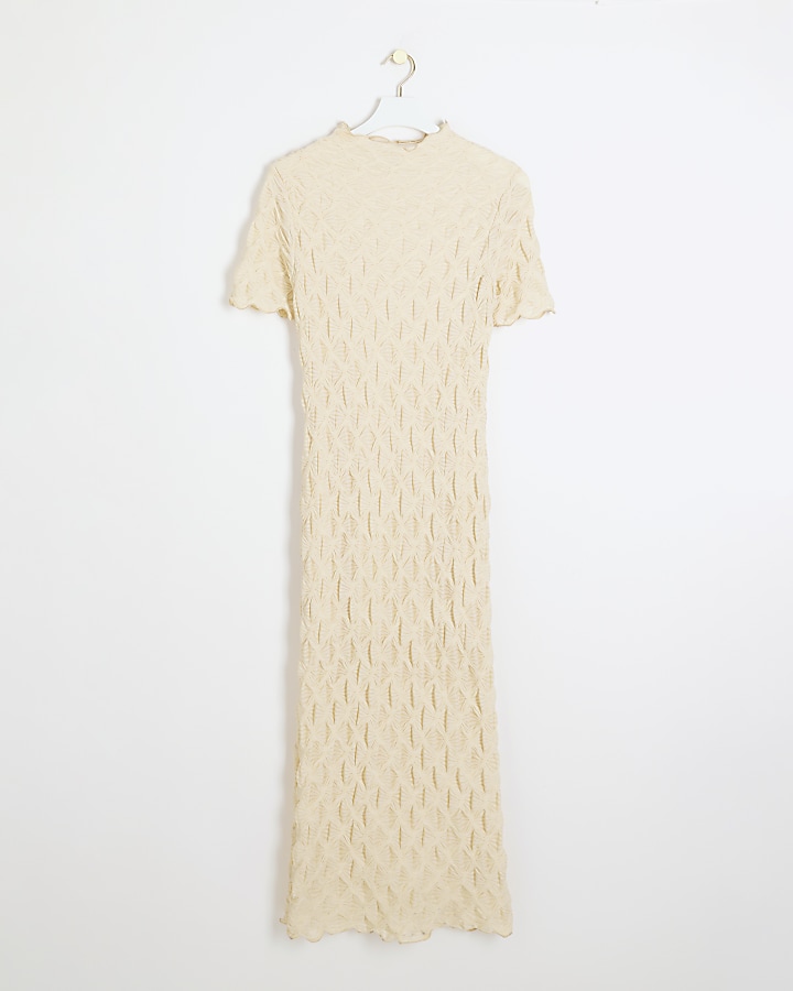 Cream textured midi dress