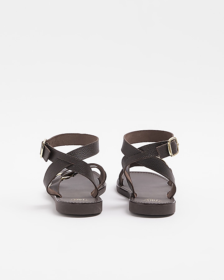Brown leather hardware gladiator sandals