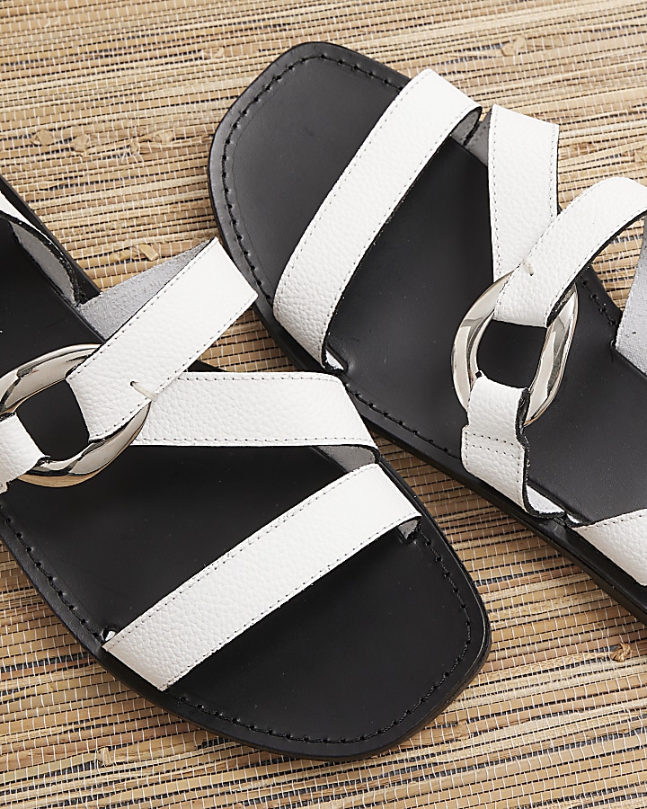 White leather hardware gladiator sandals