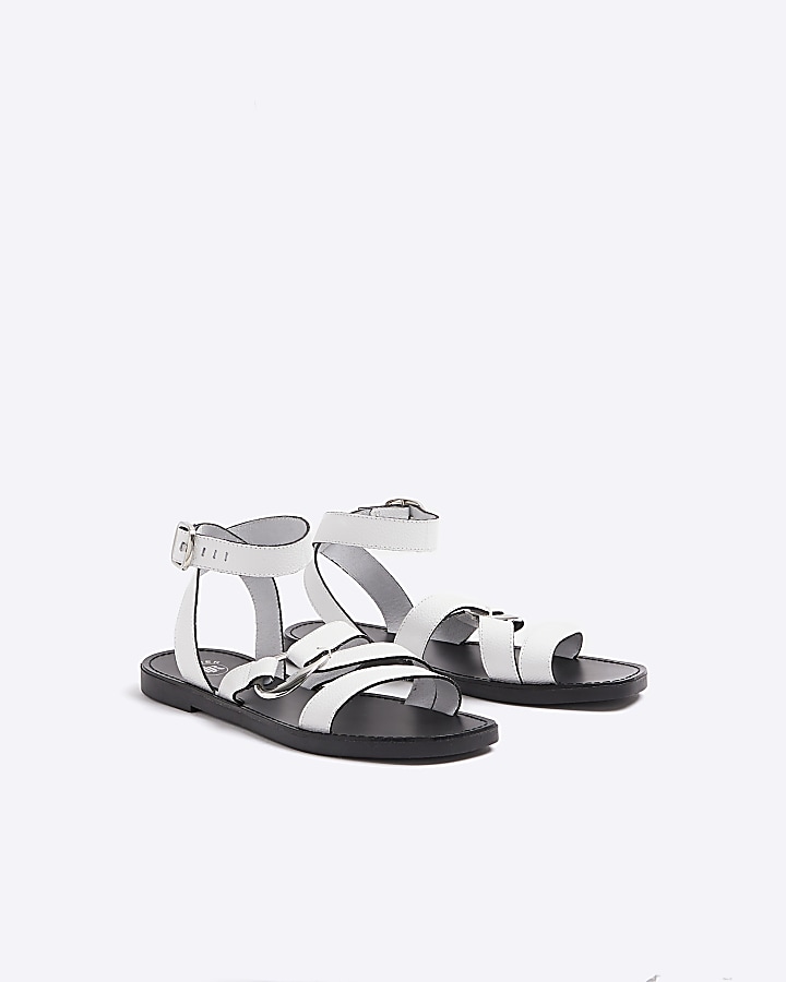 White leather hardware gladiator sandals