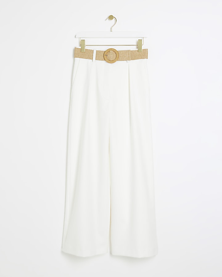 White belted wide leg trousers