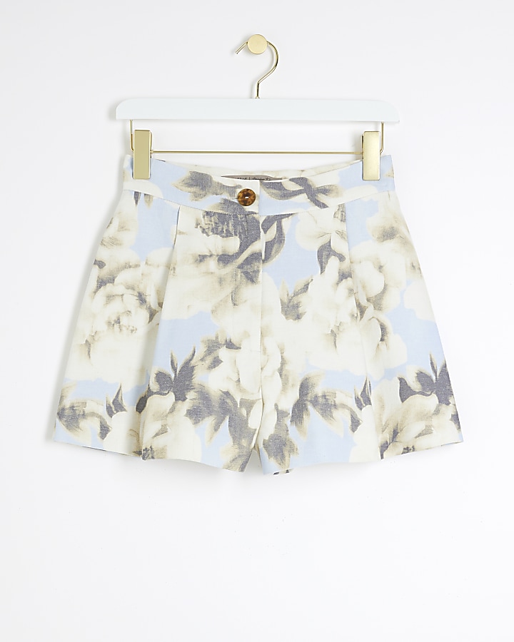 Blue high waisted floral shorts
