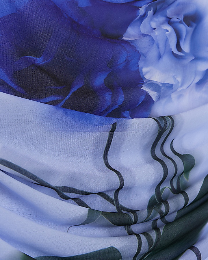 Blue chiffon floral long sleeve top