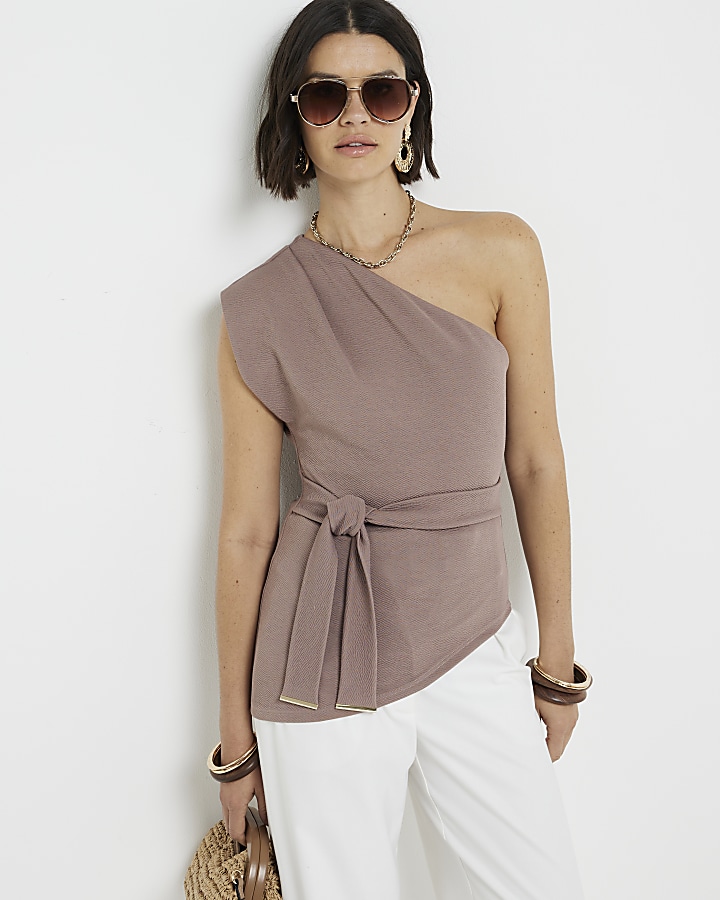 Brown Belted Asymmetric Top