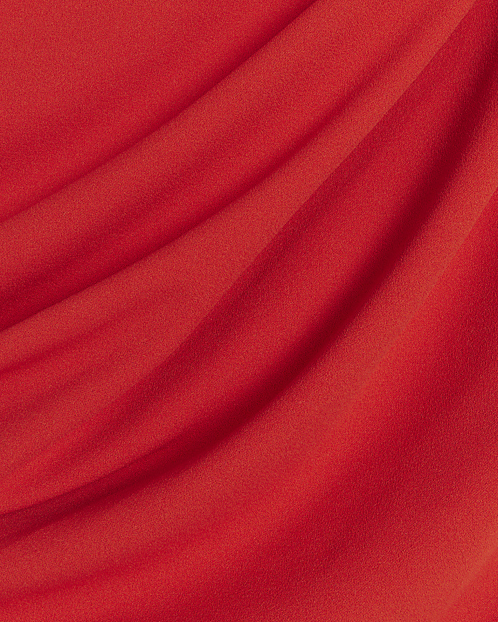 Red asymmetric drape wrap midi dress