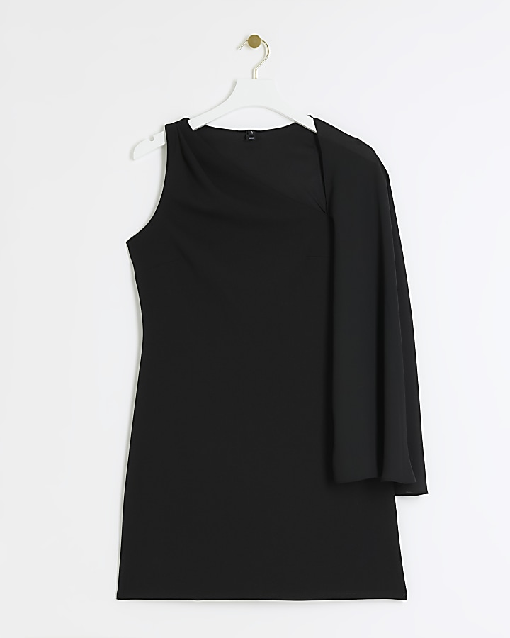 Black Cape Detail Shift Mini Dress