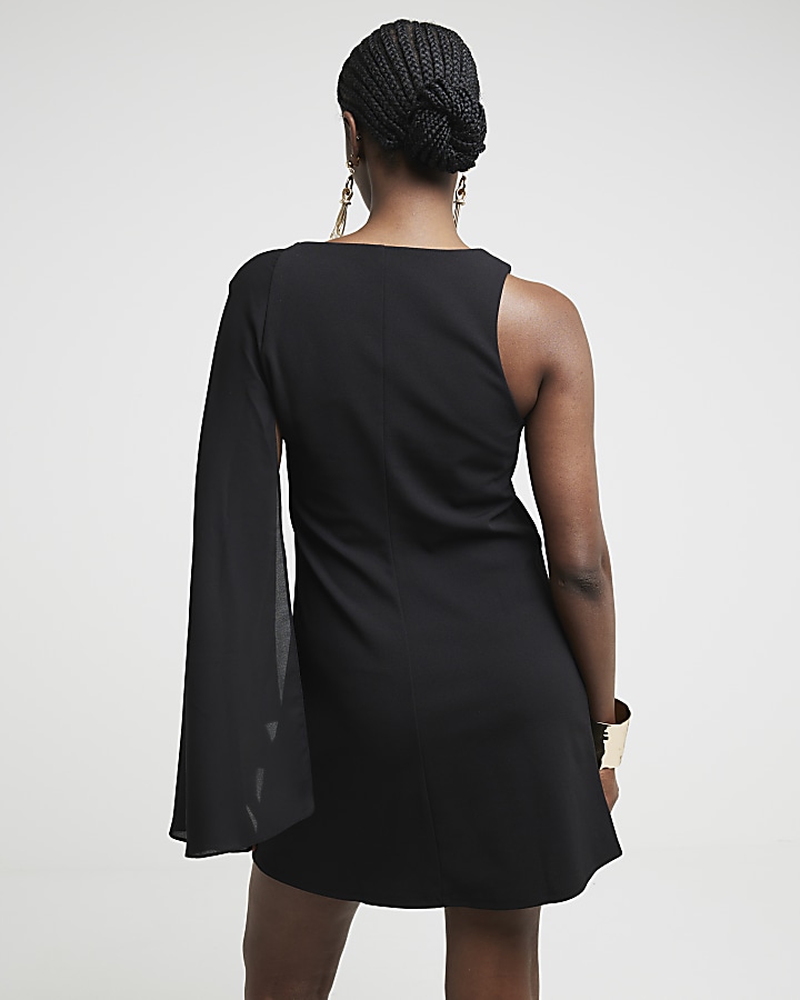 Black Cape Detail Shift Mini Dress