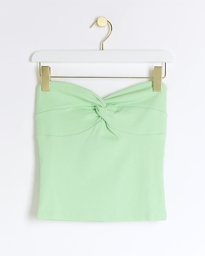 Green front knot bandeau top