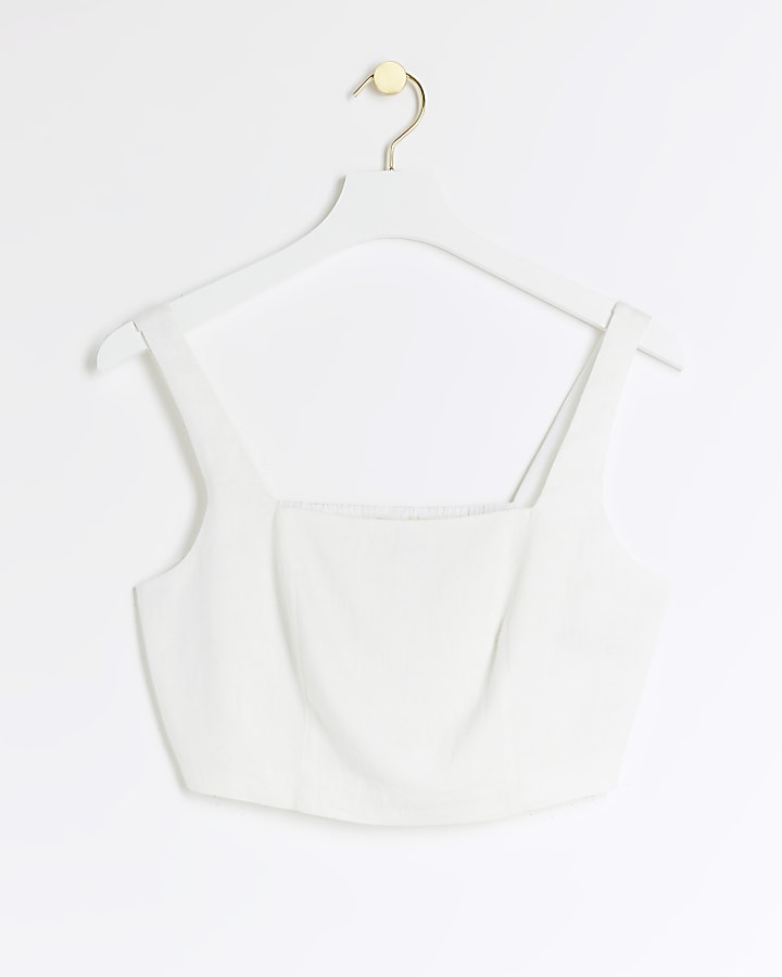 White linen blend crop top | River Island