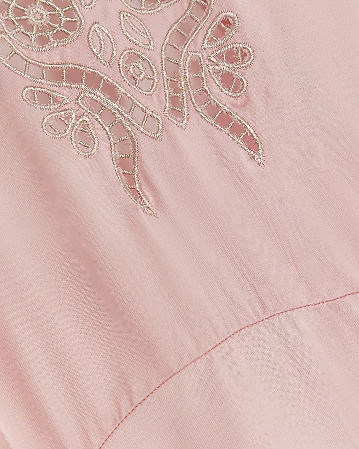 Pink embroidered slip midi dress