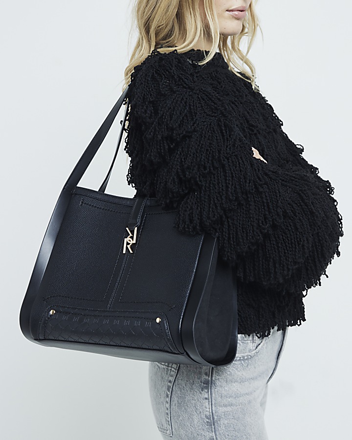 Black plain slouch tote bag | River Island