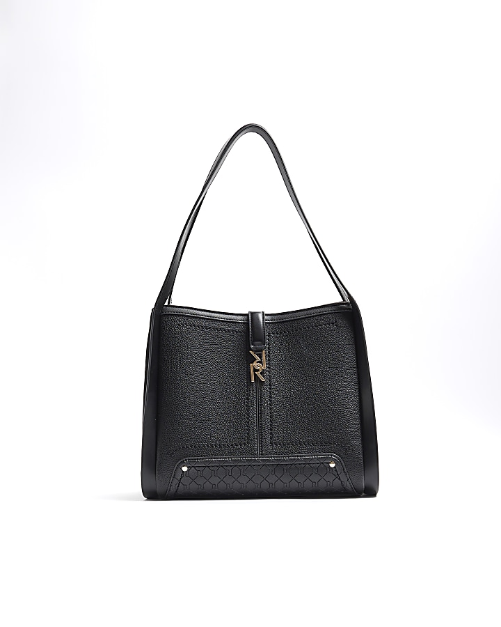 Black plain slouch tote bag | River Island