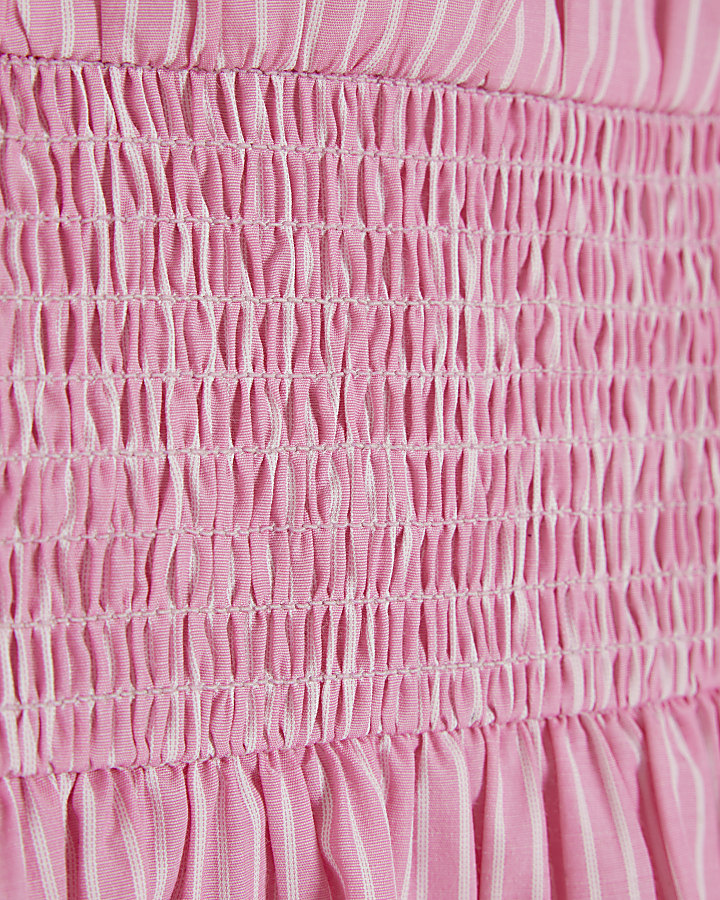 Pink stripe shirred smock top