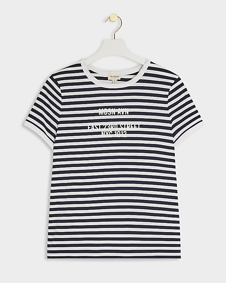Cream striped graphic print t-shirt