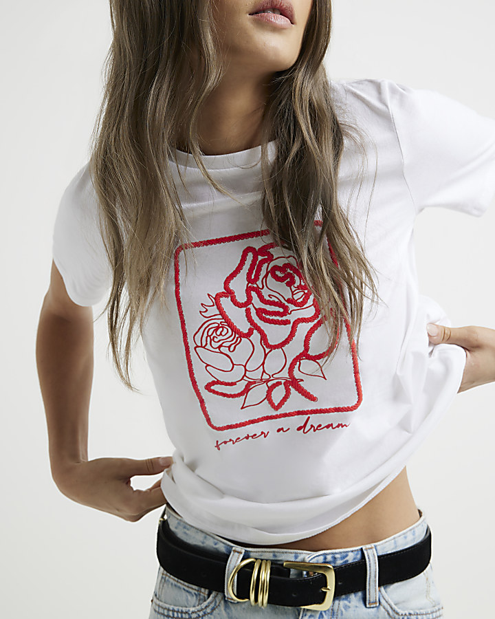 White embroidered floral t-shirt