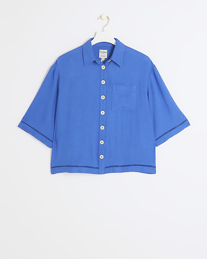 Blue linen blend shirt