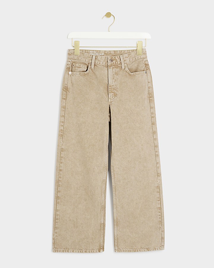 Beige relaxed straight cropped jeans