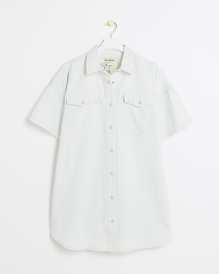 White denim mini shirt dress