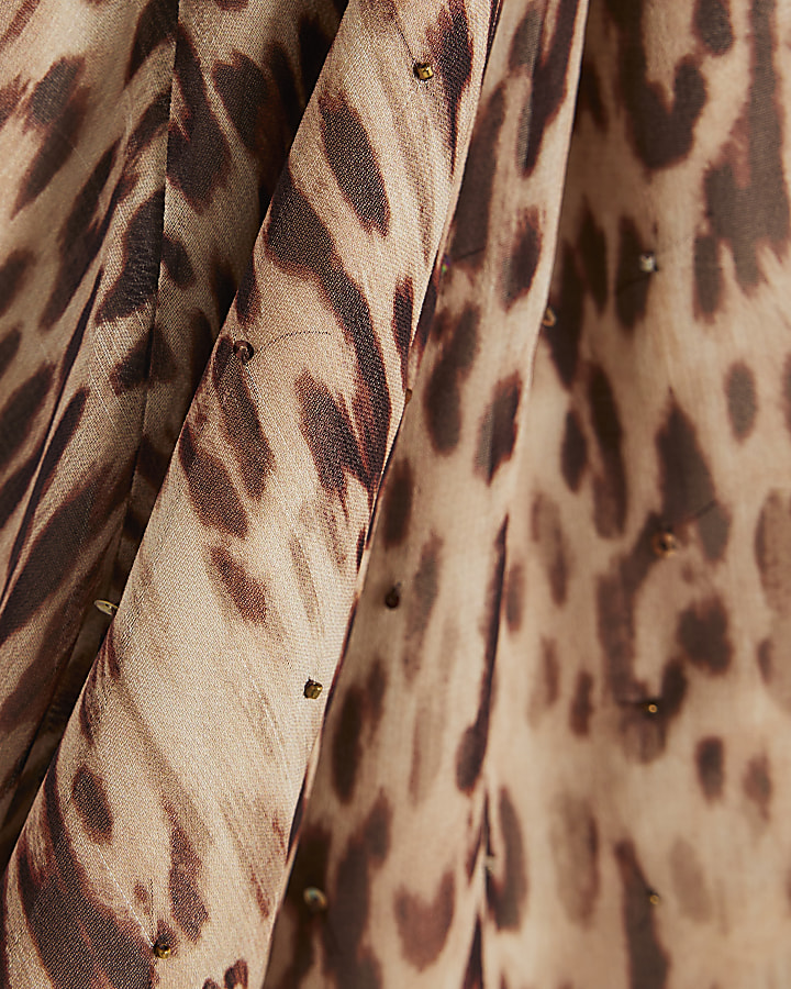Beige leopard print sequin slip maxi dress