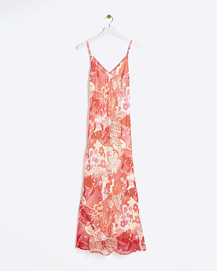 Pink floral slip maxi dress