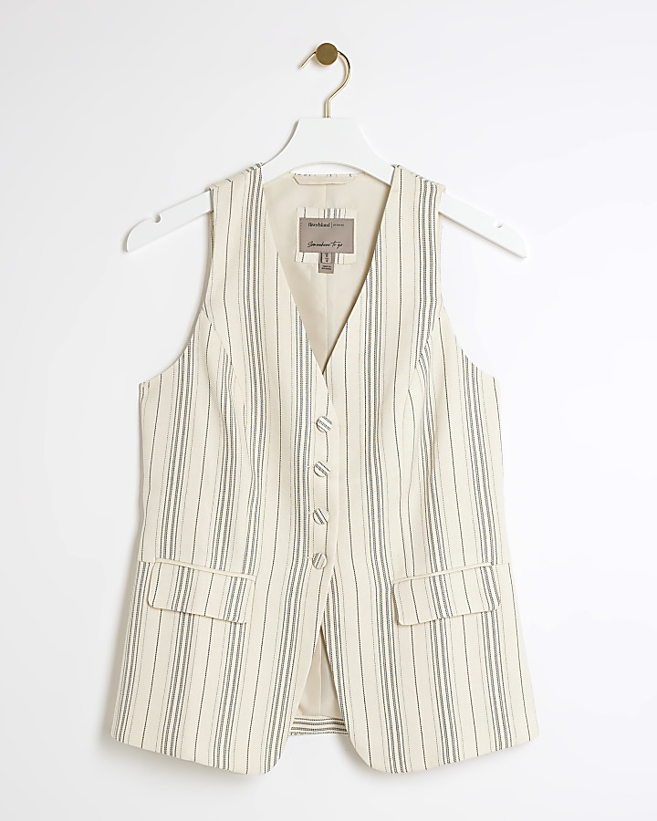 Cream Stripe Longline Waistcoat