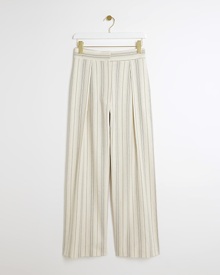 Cream stripe print wide leg trousers