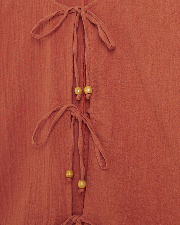 Rust textured tie front top