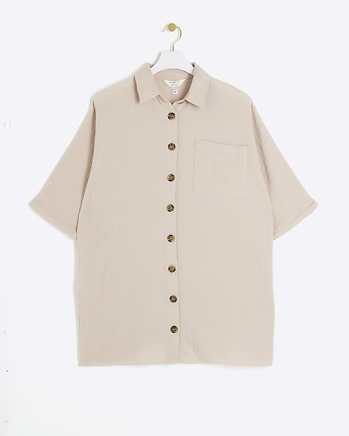 Beige button up longline shirt