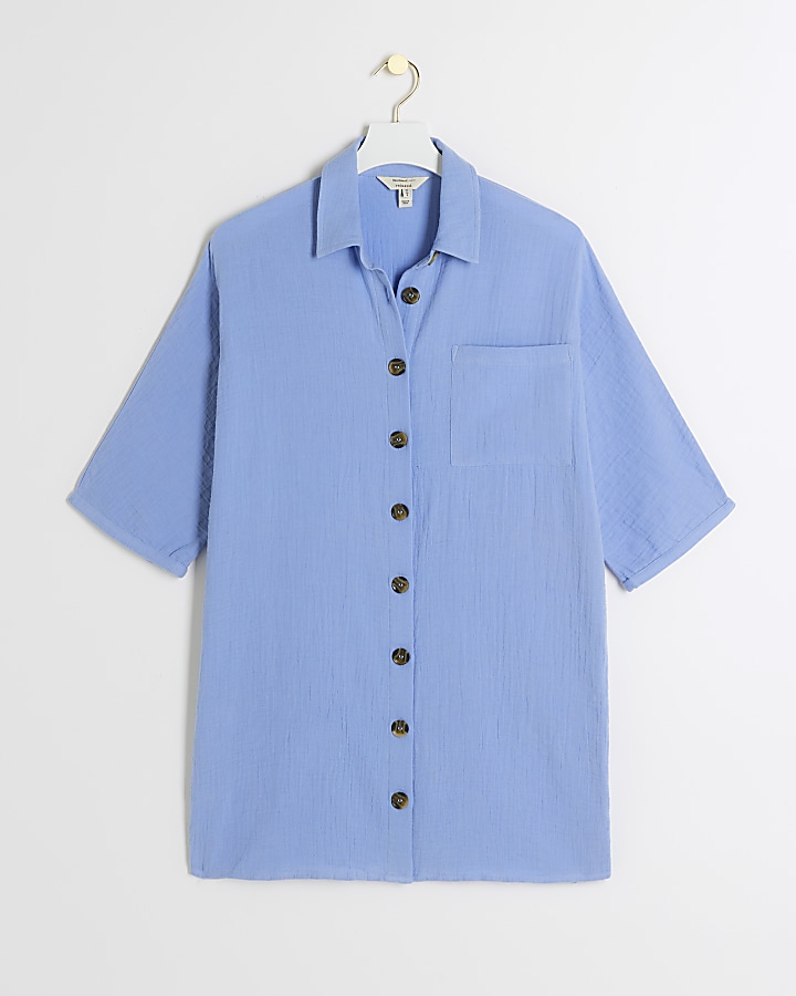 Blue button up longline shirt