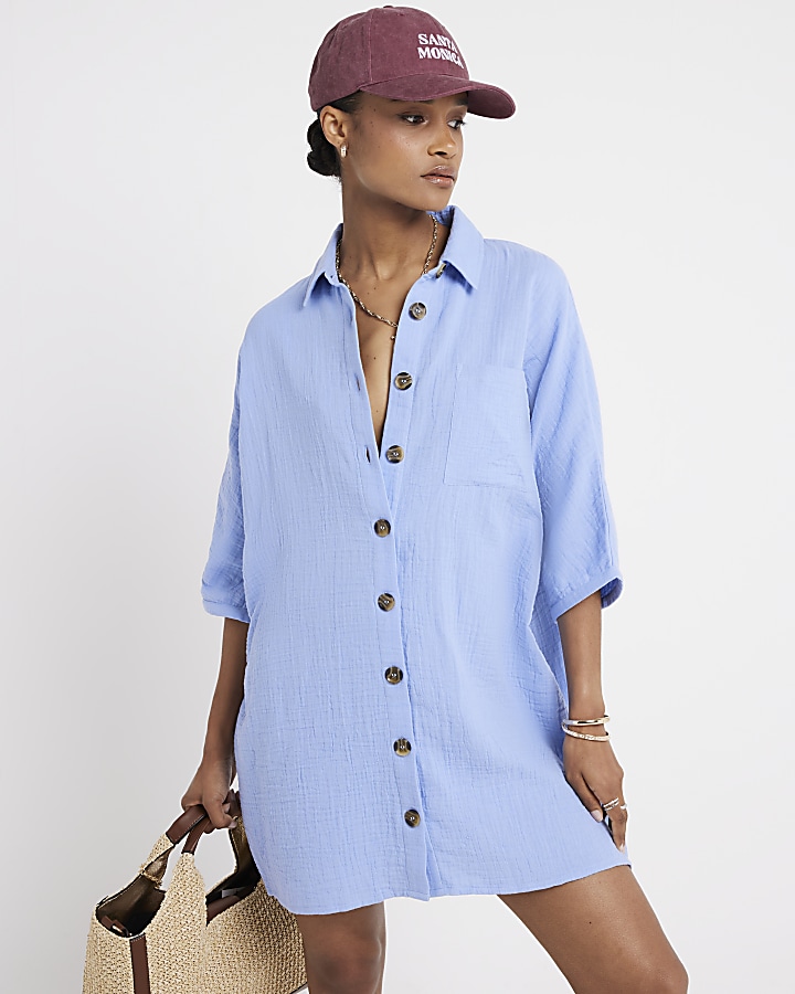 Blue button up longline shirt