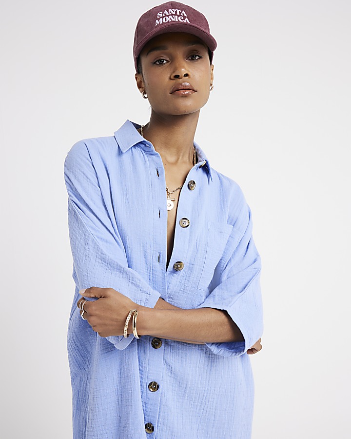 Blue button up longline shirt