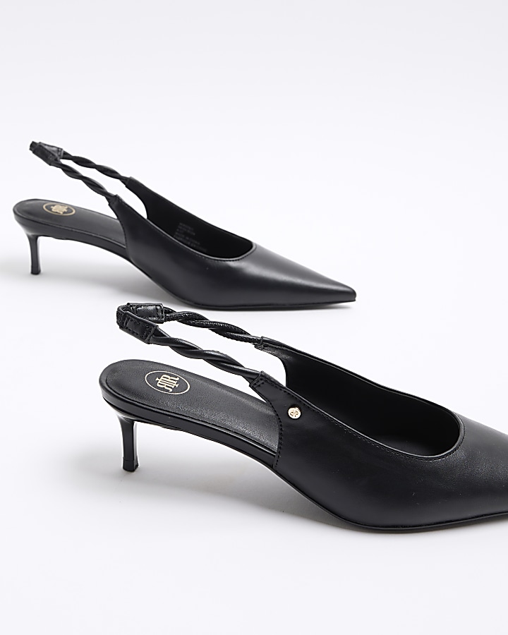 Black twist strap heeled court shoes