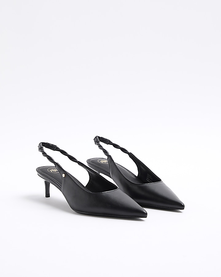 Black twist strap heeled court shoes
