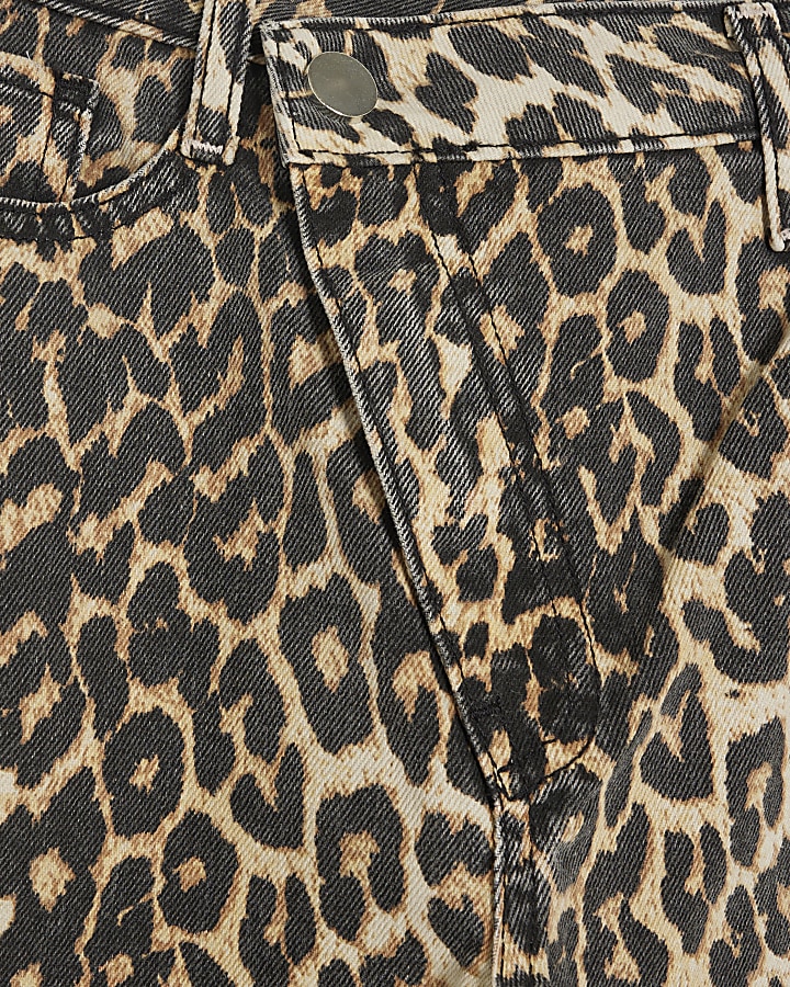 Brown Leopard Print Stove Straight Jeans