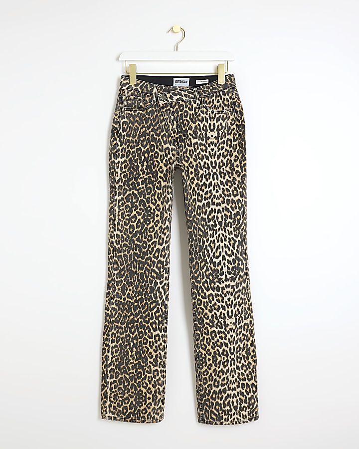 Brown Leopard Print Stove Straight Jeans