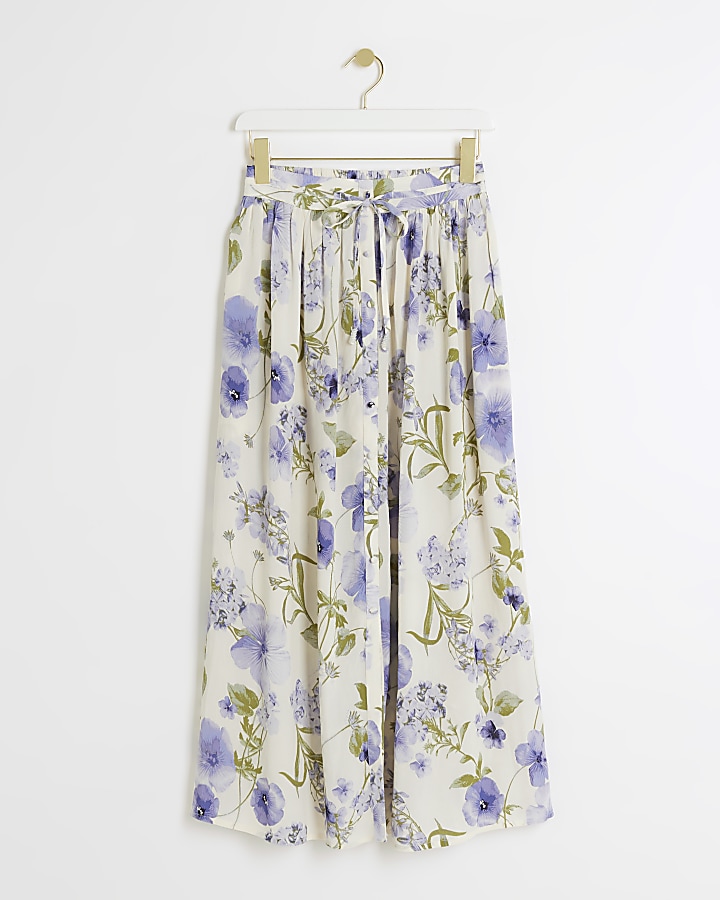 Purple floral elasticated maxi skirt