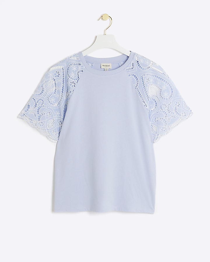 Blue Lace Sleeve T-shirt