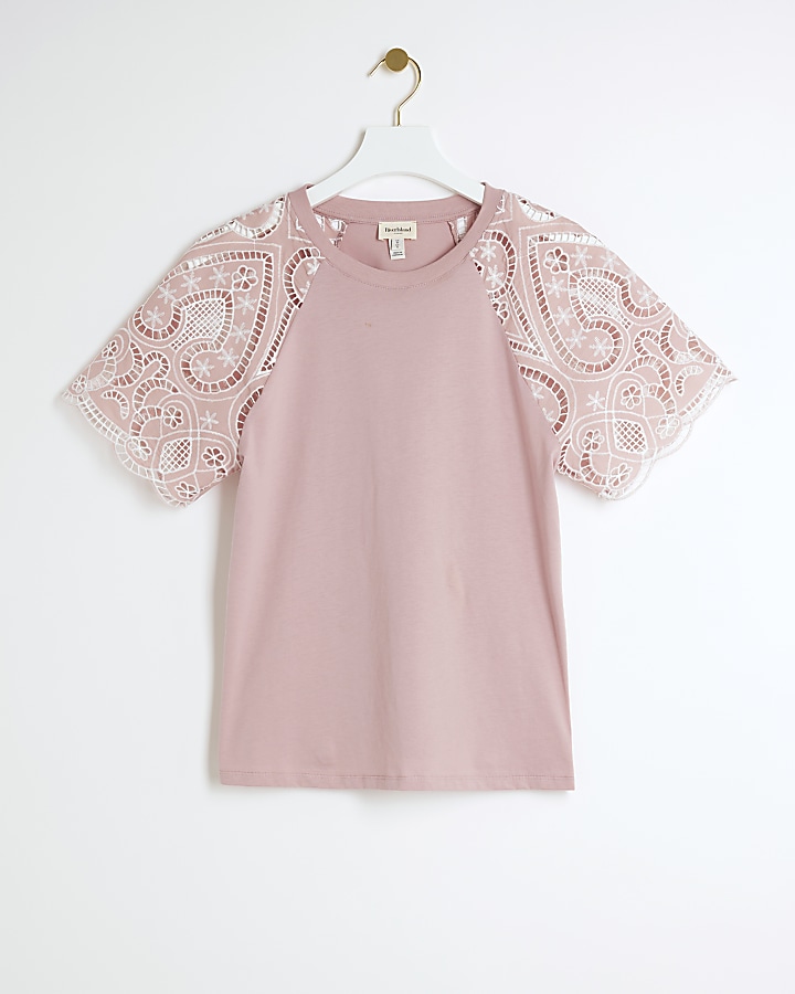 Pink Lace sleeve T-shirt