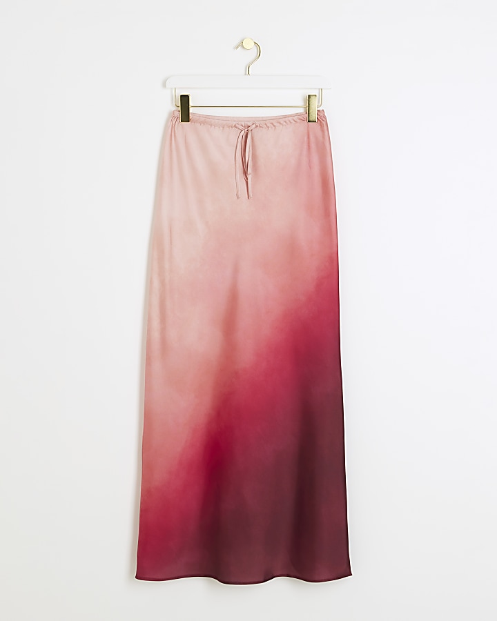 Pink satin ombre maxi skirt