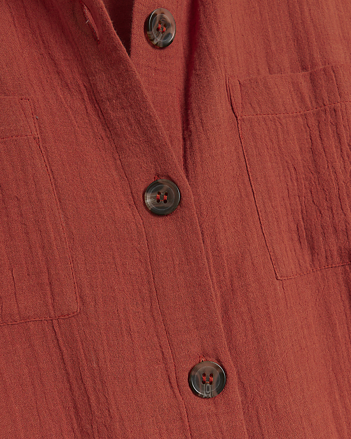 Rust textured belted midi shirt dress