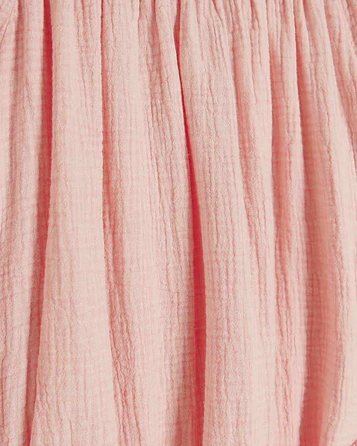 Pink textured belted bardot mini dress
