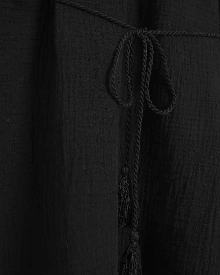 Black textured belted bardot mini dress