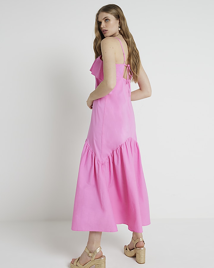 RI Studio Pink Frill Midi Dress