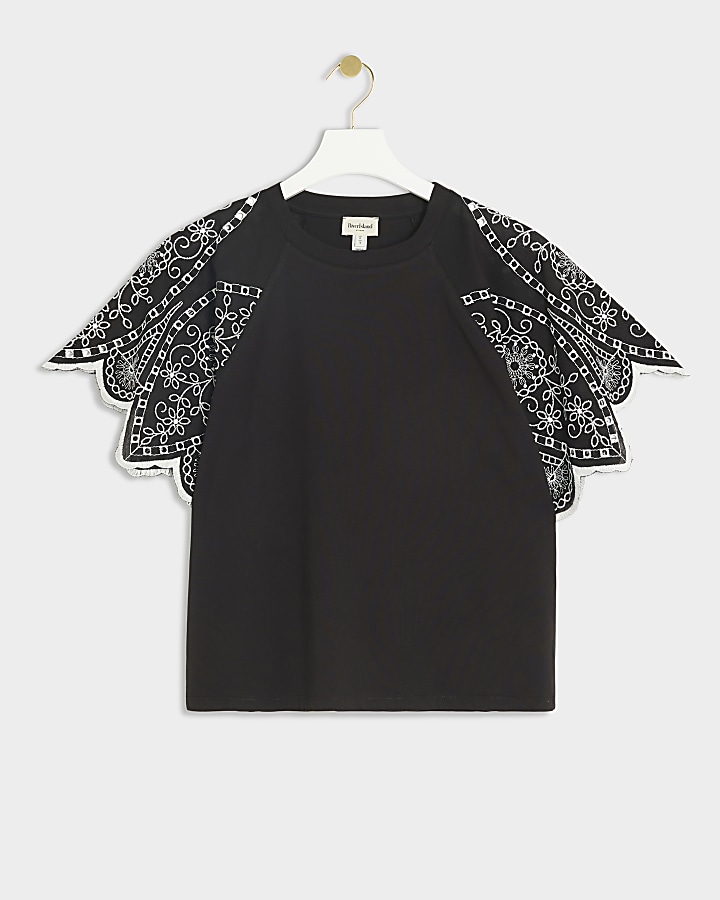 Black embroidered sleeve t-shirt