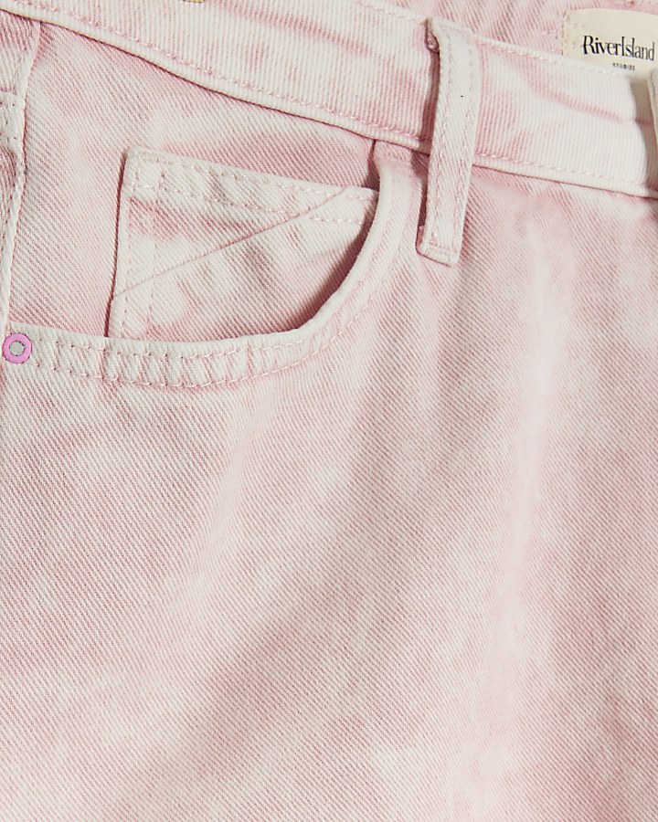 Pink washed denim shorts