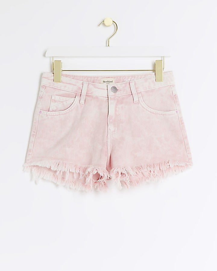 Pink washed denim shorts